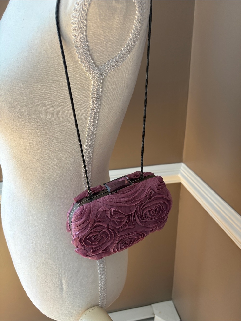 BCBGeneration Mauve Rose-Appliqué Evening Crossbody